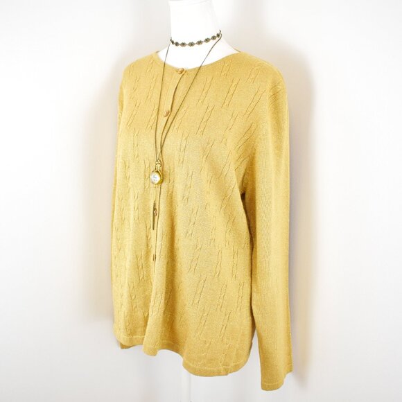 VTG Late 90s Y2K Moonlight Bay Gold Tan Glitter Cable Knit Long Sleeve Cardigan - Picture 2 of 5